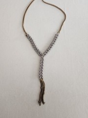 Signed Hinged Chevron Link & Curb Chain Y Statement Necklace Mixed Metals