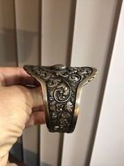 Vintage Yogya Silver 800 Floral Scroll Open Work Cuff Bracelet 43.7g, Adjustable