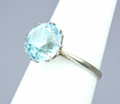 Antique Art Deco 18K Gold 5.4ct Old Cut Blue Zircon Solitaire Engagement Ring 6