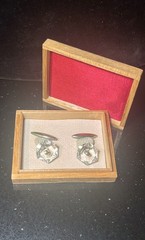 Vintage Rock Crystal Cufflinks “Hexagon” W/Original Wooden Box/unmarked/silver