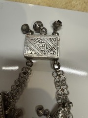 Antique silver alloy necklace, charms, 92gr. From Middle East. Mid-Century.