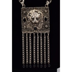 Edlee Vintage Chain Lion Door Knocker Necklace Heavy Chain Silver Signed BinBL