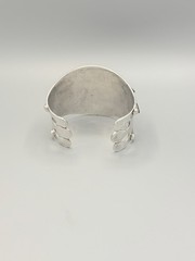 Impressive Modernist Sterling Cuff Bracelet w Onyx Stones 48.6g Brutalist Estate