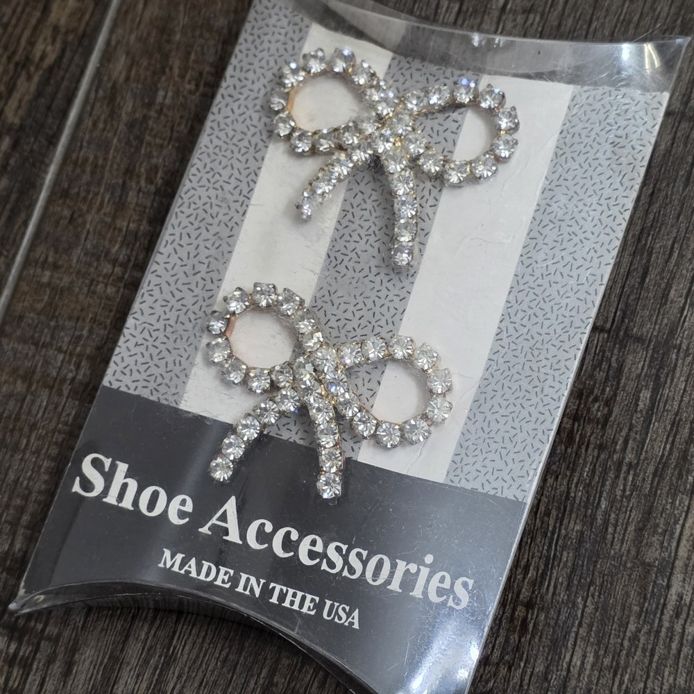 Vintage Pair Victorian Rhinestones Bow & Ribbon Style Women’s Shoe Clips