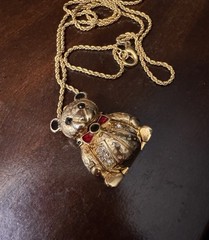 Vintage Teddy Bear Locket Necklace Gold Tone Rhinestone Hidden Honey Pot 34”