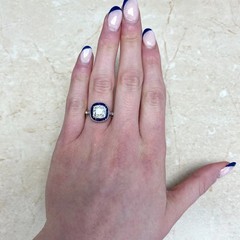 Art Deco Style 2.90 Ct Lab-Created Diamond And Sapphire Halo Ring In 925 Silver