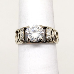 Vintage Elegant RING Silver 925 with Bright Stone -size: 8.75US (18.5mm)| UA #56