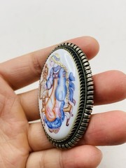 Vintage Silver Tone Russian Finift Hand Painted Porcelain The Snow Maiden Brooch