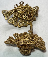 Vintage Miriam Haskell Jeweled Fan 1 3/4”Rhinestone Gold Tone Clip On Earrings