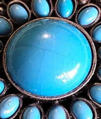Vintage Large Imitation Turquoise Open Work Cut Out Medallion Necklace 32in