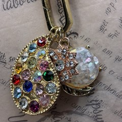 CUSTOM Vintage Charm Holder Necklace, Rhinestones, Paisley, Thermoset Confetti