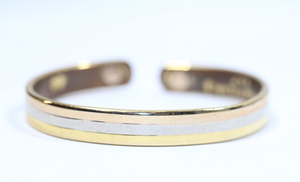 SUKURA 24K Gold Electro-plated Tri-tone Magnetic Copper Cuff Bracelet #RL363