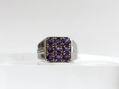 Faux Amethyst Gemstone Silver Toned Costume Jewelry Vintage Ring – sz 10