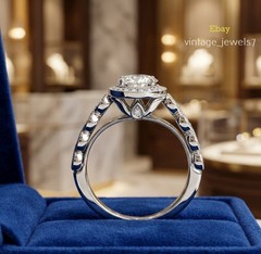 1.94CT Round Cut Halo Vintage Lab Created Diamond Engagement Ring 14K Gold Over