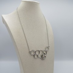Owl AB Rhinestones Moonglow Cabochon Necklace Silver Tone Statement