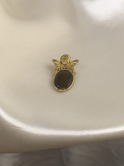 Vintage 1990s Gold Tone Angel Pendant with Deep Green Cabochon – 1.25 x 0.9 Inch