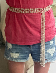 Vintage Multi Strand Faux Pearl Beaded Sash Belt Gold Tone Clear Crystal 30″