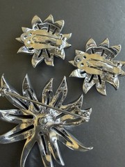Vintage 1950s Jomaz Pave Rhinestone Flower Brooch & Earrings Set