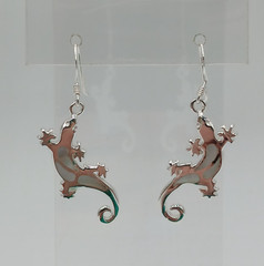 VTG 925 Gecko Lizard Earrings 1.5in Drop Sterling Silver 3gtw White MOP Inlay