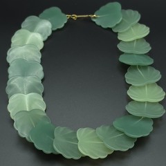 Vintage Green Lucite Fan Bead Statement Necklace 16.5″ Acrylic Plastic