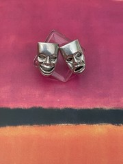 Taxco Vintage Lot Sterling 925 Comedy & Tragedy Earrings Onyx Statement Brooch