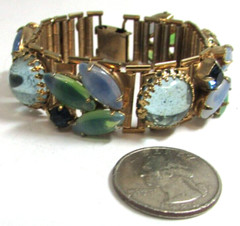 Vintage 1950’s-60’s Opaline Navette Cabochon Rhinestone Glass Gold Tone Bracelet