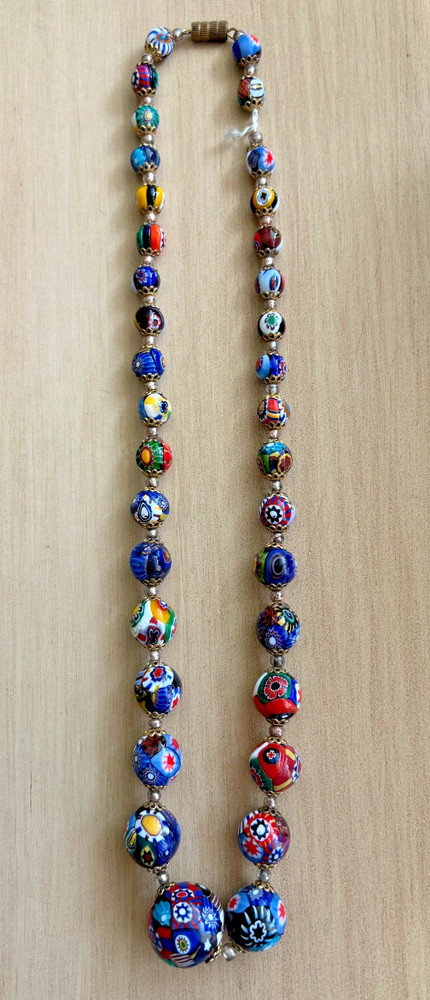 Vintage Italian Millefiore bead necklace filigree VTG Jewelry imperfect *Read