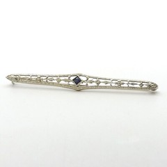 Art Deco 10k White Gold Sapphire Flower Bar Brooch Pin September Birthstone