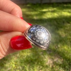 Vintage Soviet USSR 875 Silver Kubachi Niello Gilt Ring Hand Carved Ornate Band