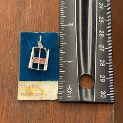 Vintage 925 Sterling Silver Enamel Hearts Ski Lift Pendant Bracelet Charm