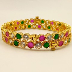 Luxury Ruby Emerald CZ Bangle Set, 22k Gold Plated, Elegant Traditional Wear