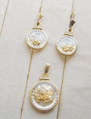 Natural Gold mining Placer Nuggets Pendant & Pierced Earrings Set GF Setting