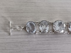 Sterling Silver Large Faceted Clear Crystal Round Link Bracelet Heavy 6 3/4″-8″