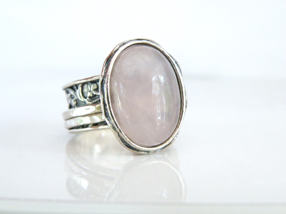 Large Sterling Silver 925 Quartz Spin Spinner Israel Modern Band Ring Size 10