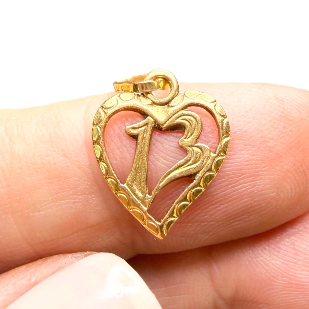 LUX Vintage 18k Gold Lucky 13 Heart Charm, Fine Jewelry, 750