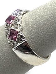 Vintage Serling silver Pink & Clear Sparkle CZ Cocktail Band Ring Size 5.5