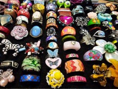 Lot of 100 Rings Retro Glass Rhinestone 1960s 1970s Vintage Groovy Boho Fun
