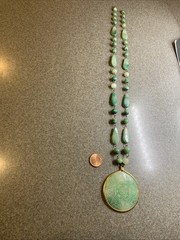 Vintage Aztec Necklace Green Imitation Jade 26 In Length Mexico READ DESCRIPTION