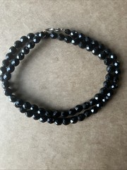 Vintage faceted Jet Black glass bead necklace