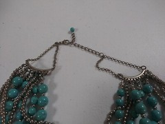 Beaded Layered Statement Necklace 16″ Blue Gray Beads Silver Tone Chain Jewelry