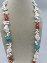 MIRIAM HASKELL WHITE TURQUOISE PEACH CORAL CHUNKY NUGGETS MOLDED PLASTIC RARE