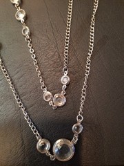 Vintage Modern Silvertone White/ Clear Bezel Multistrand Necklace 30″