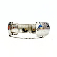 Vintage Silver Plate Wide Modernist Mirror Finish Hinged Clamp Bracelet