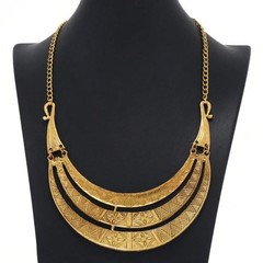 Vintage alloy patterned totem necklace, multi-layered metal necklace, collarbone