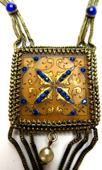 Amazing Art Deco Blue Glass Painted Frame Necklace