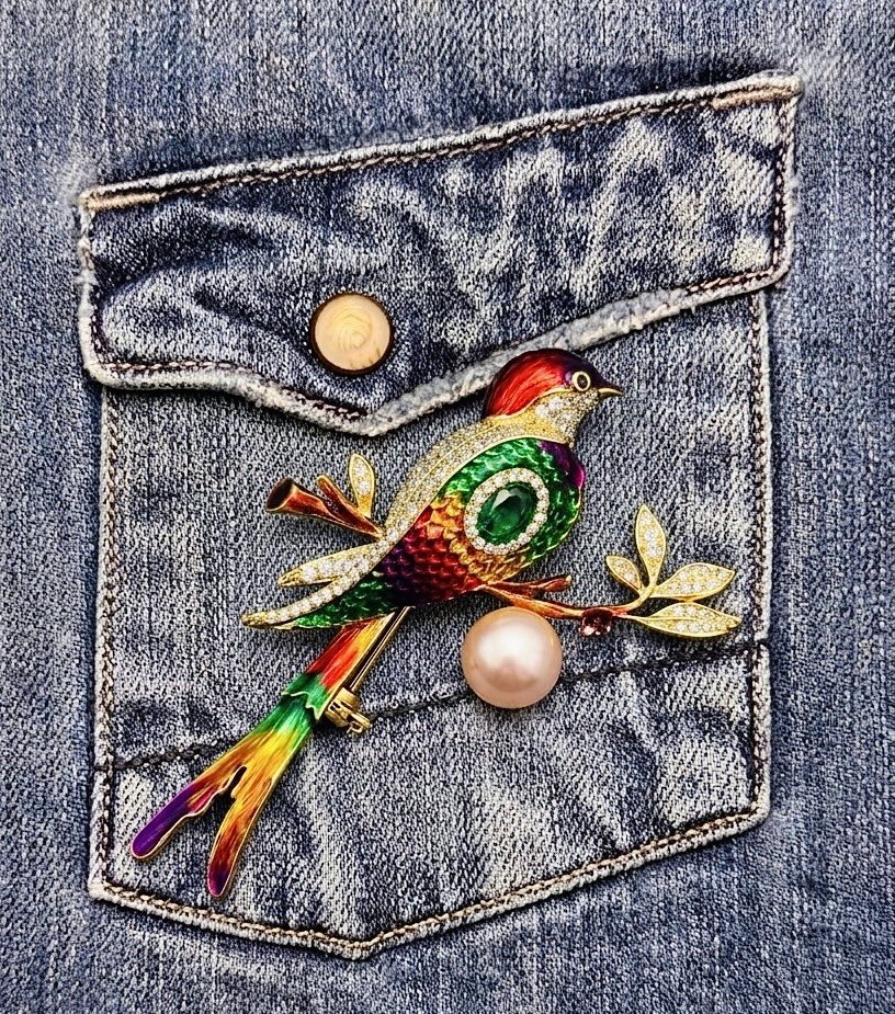 Colorful Magpie Brooch High-end Female Personality Happy Branch Pearl Brooch
