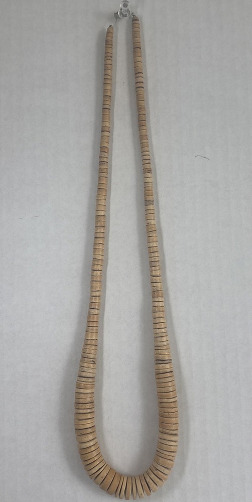 Light Brown Wood Beaded Disc Necklace Graduated Wooden Heishi Look Vintage 14in