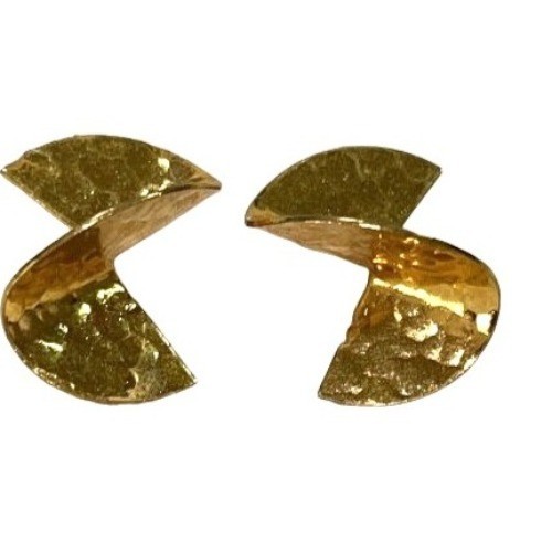 Vintage Twist Fan-Shaped Golden post earrings .5 inches