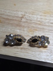 Vintage Gold Tone Clip On Earrings AB Brown & Clear Glass Crystals Sparkling