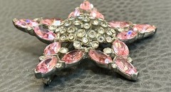 Vintage Large 2.25” Star Dome Art Deco Pink Rhinestone Pot Metal Brooch Pin